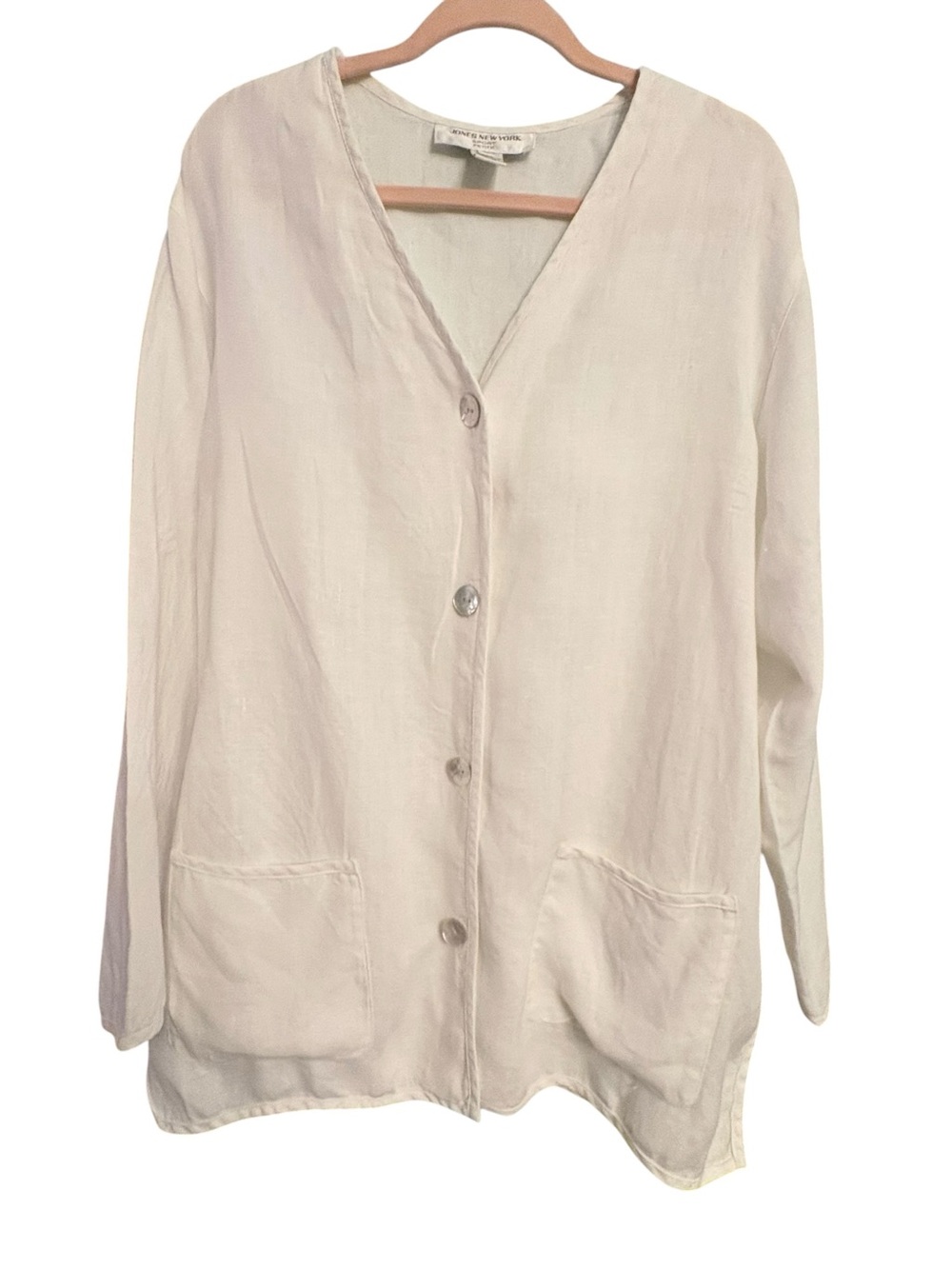 Jones New York Sport Petite Button-Front V-Neck Shirt Jacket sz L